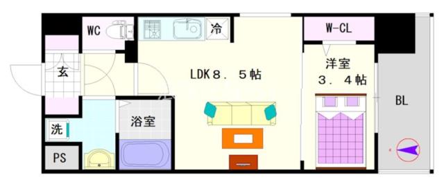 大阪市浪速区幸町(大阪メトロ千日前線桜川駅)の分譲賃貸マンション間取 大阪市浪速区幸町(大阪メトロ千日前線桜川駅)の分譲賃貸マンション間取