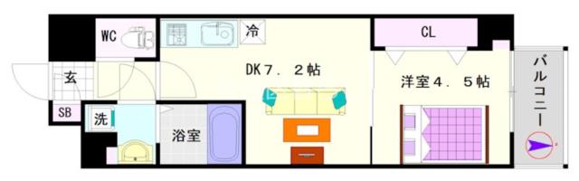 大阪市浪速区敷津東(南海本線難波駅)のマンション間取 大阪市浪速区敷津東(南海本線難波駅)のマンション間取