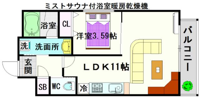 大阪市浪速区大国(JR大阪環状線今宮駅)のマンション間取 大阪市浪速区大国(JR大阪環状線今宮駅)のマンション間取