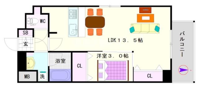 大阪市浪速区大国(大阪メトロ御堂筋線大国町駅)のマンション間取 大阪市浪速区大国(大阪メトロ御堂筋線大国町駅)のマンション間取