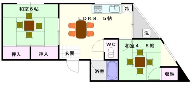 大阪市浪速区大国(JR大阪環状線今宮駅)のマンション間取 大阪市浪速区大国(JR大阪環状線今宮駅)のマンション間取